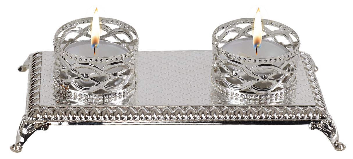 Silver Plated Double Tealight Candle Holder - Traditional Design - LEHADAR