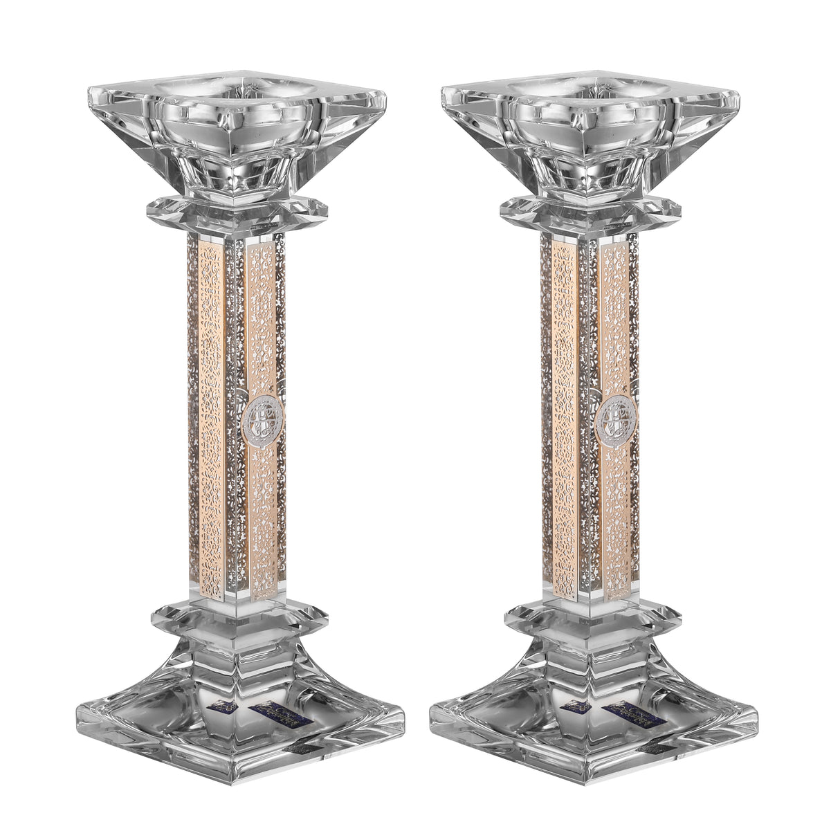 Set of Crystal Candlesticks with Plate on 4 Sides - LEHADAR