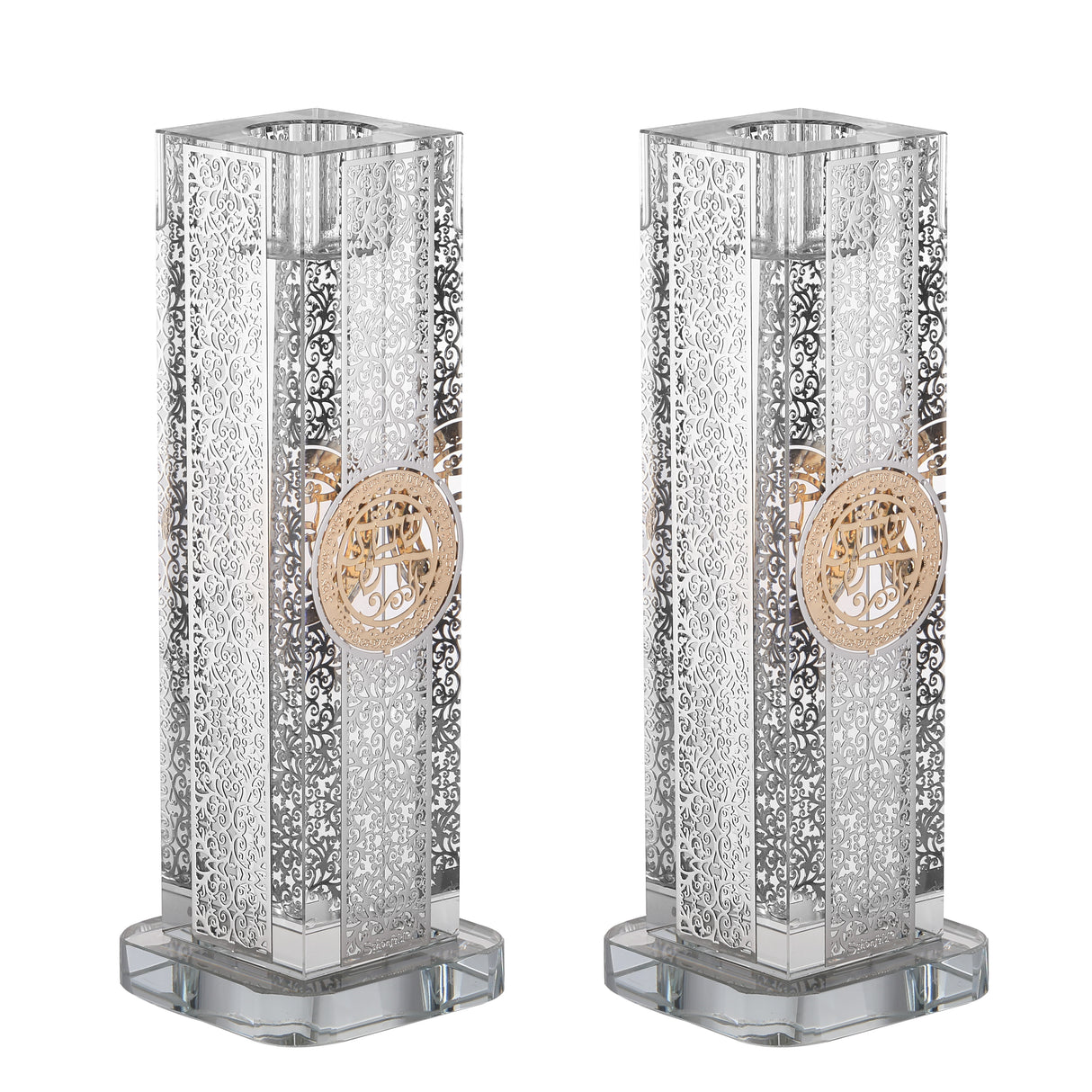 Set of Crystal Candlesticks with 4 Sides Plate 1.5" x 6" - LEHADAR