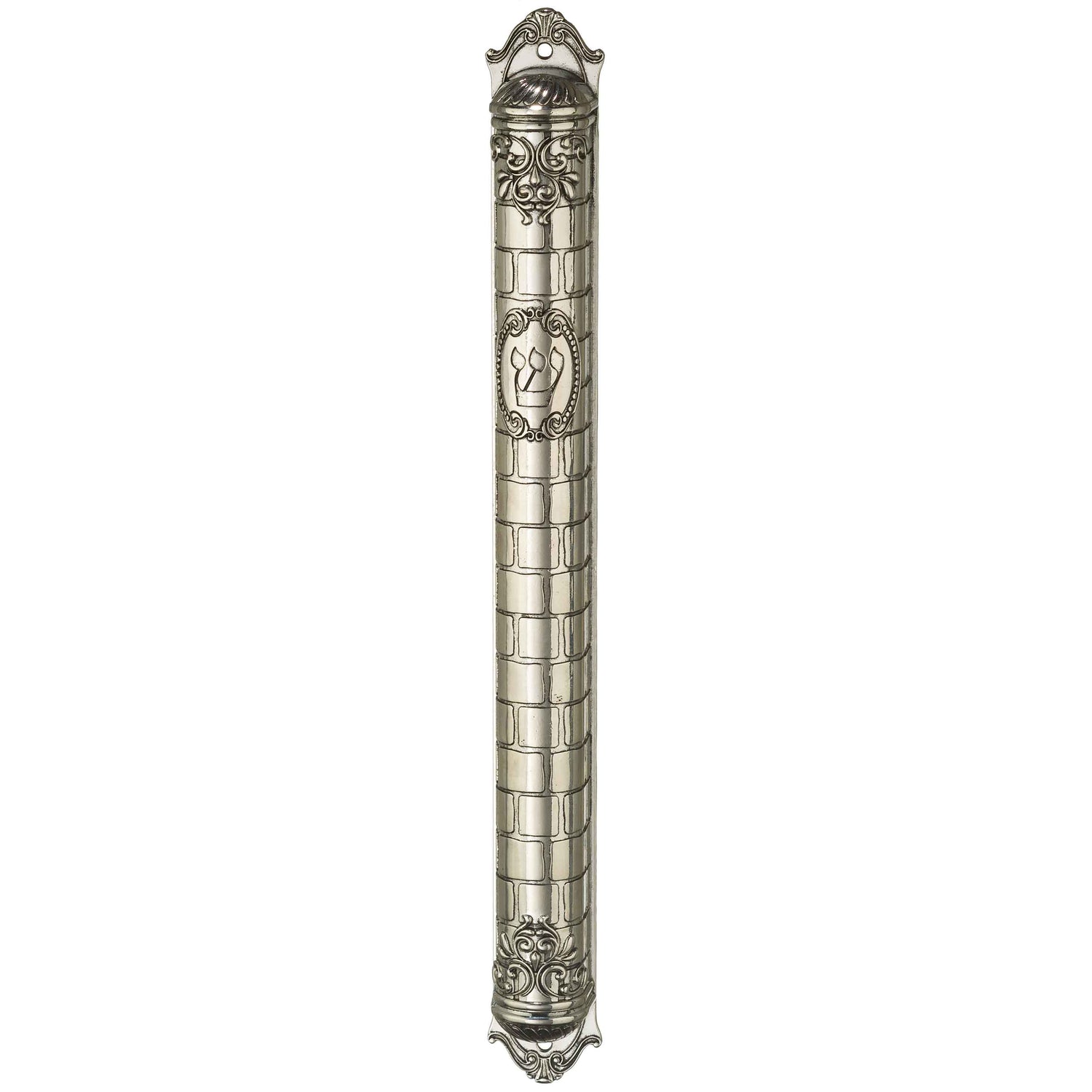 Metal Mezuzah Cover with Kotel Ornaments - LEHADAR