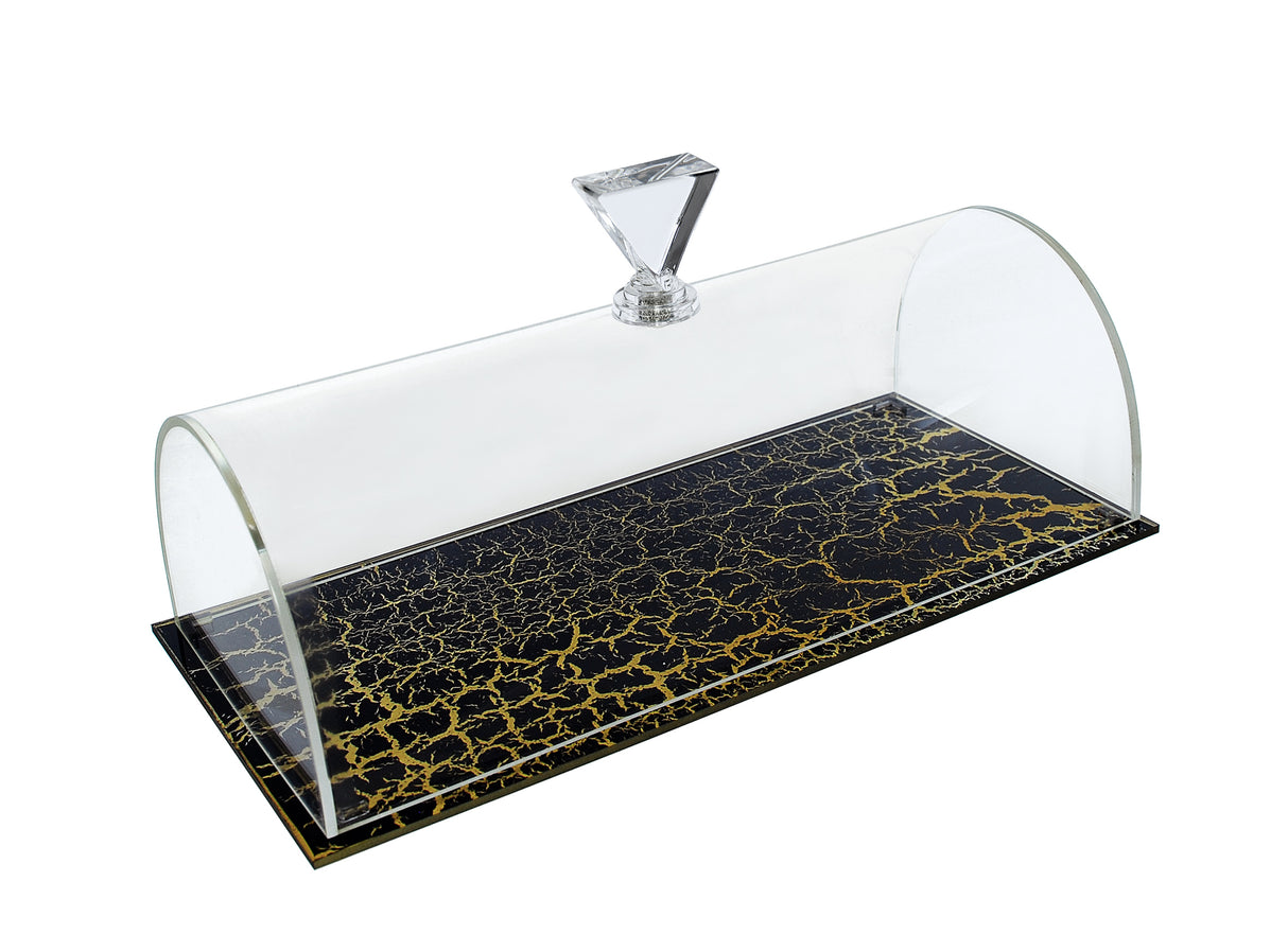 Acrilic rectangle cake tray marble black 14X29 - LEHADAR