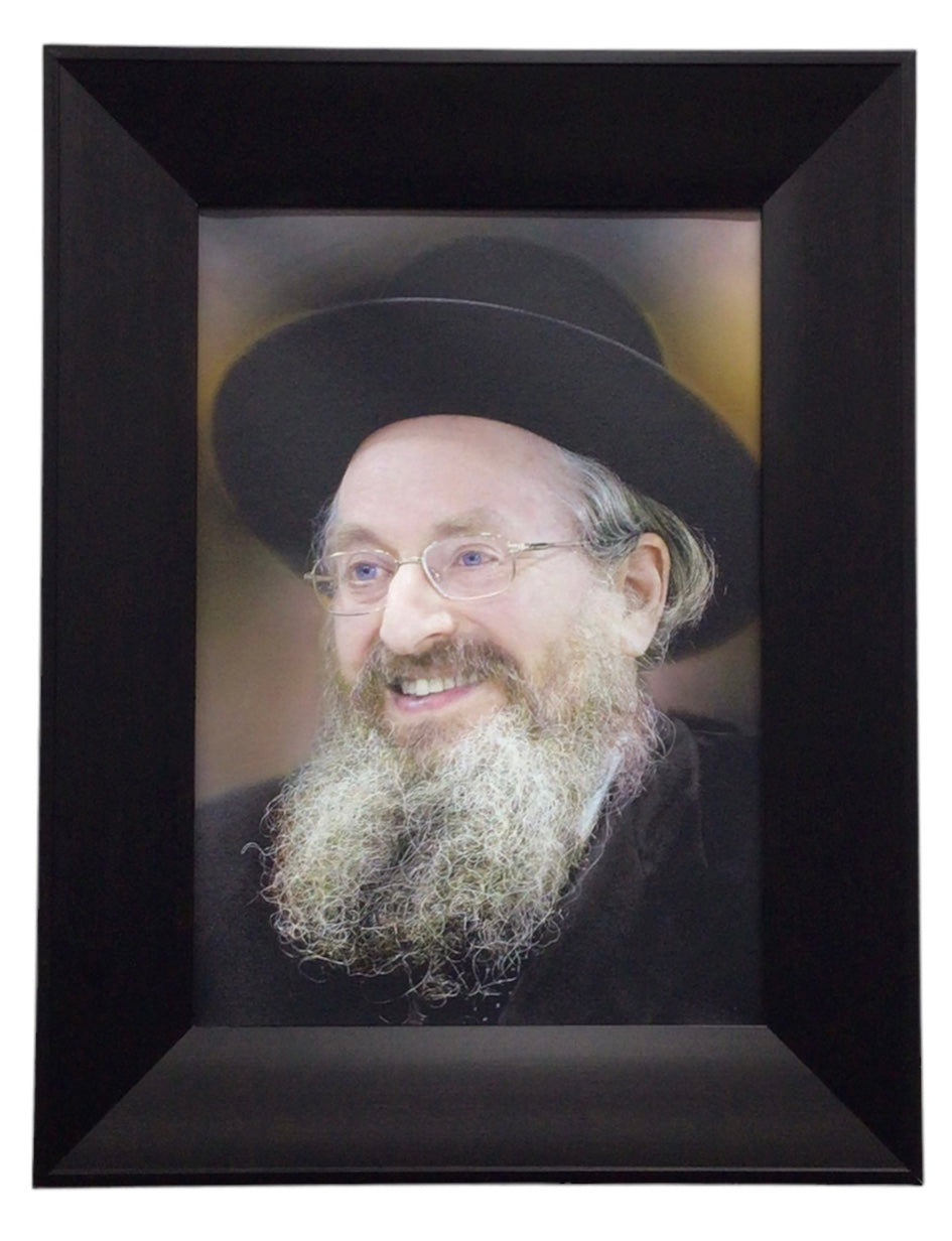 Painting of the Karlin Rebbe, Modern Brown Frame - LEHADAR
