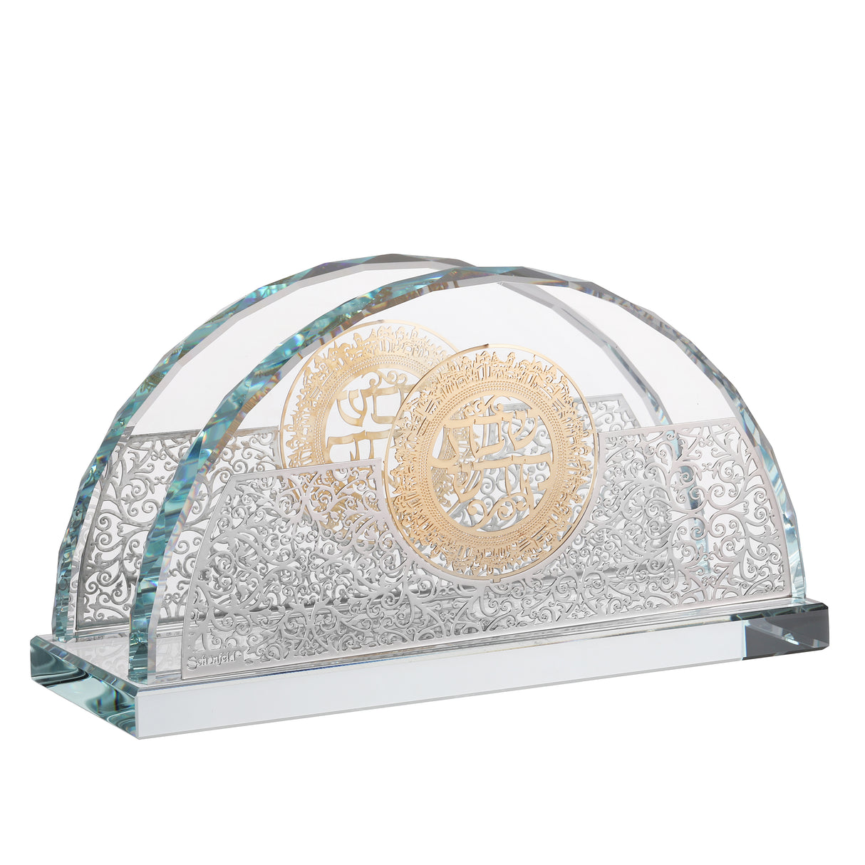 Crystal Napkin Holder with Silver Plate 5.5" - LEHADAR