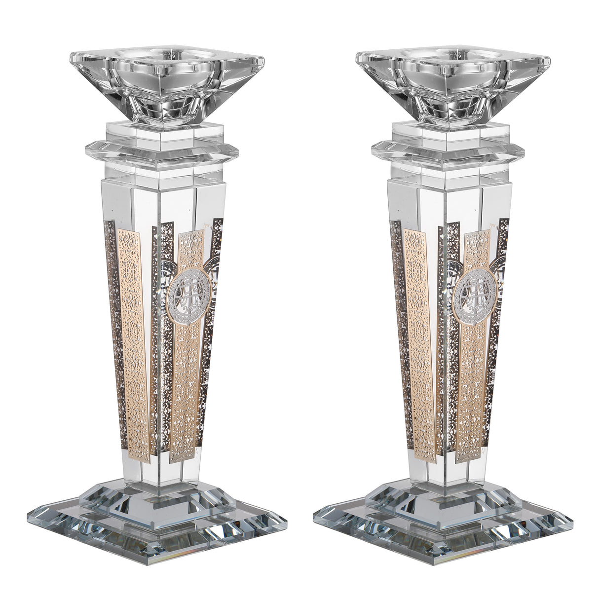 Set of Crystal Candlesticks with Plate on 4 Sides 8.5" - LEHADAR