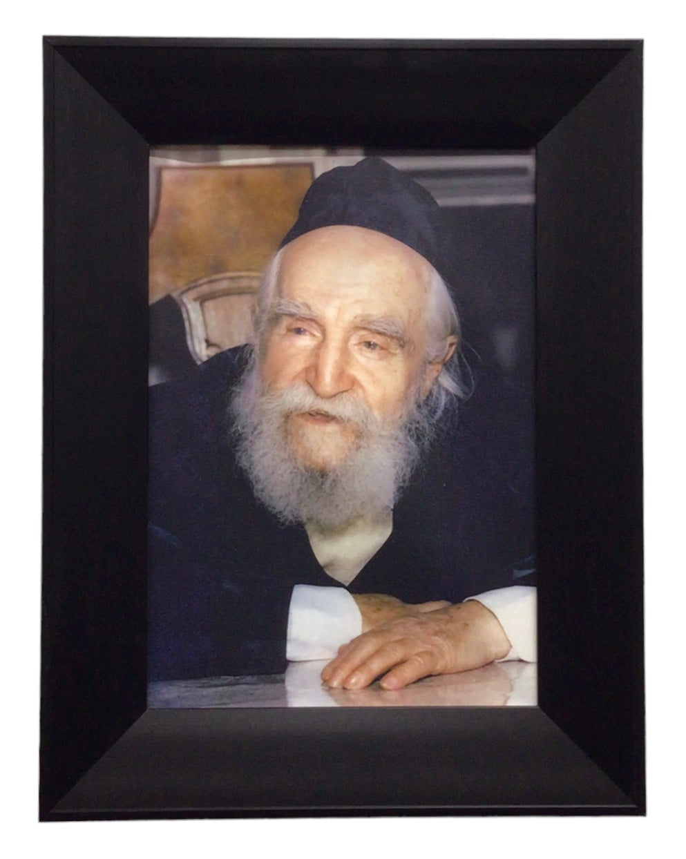 Painting of R' Moshe Feinstein, Size 14x20, Modern Brown Frame - LEHADAR