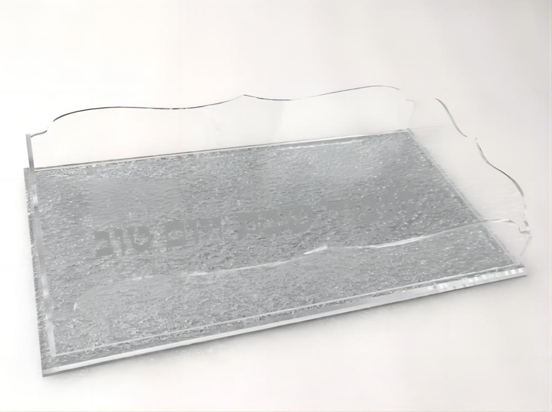 Acrylic Challah Tray - Silver Glitter Design - LEHADAR