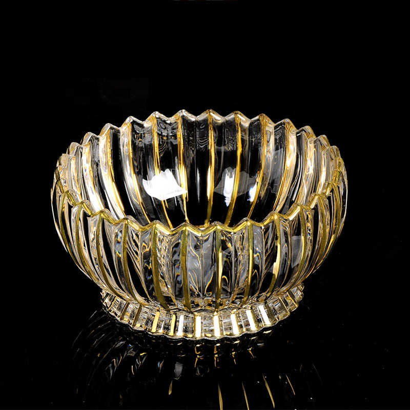 Crystal Bowl with Striped Gold Design - Deep 8.5" - LEHADAR