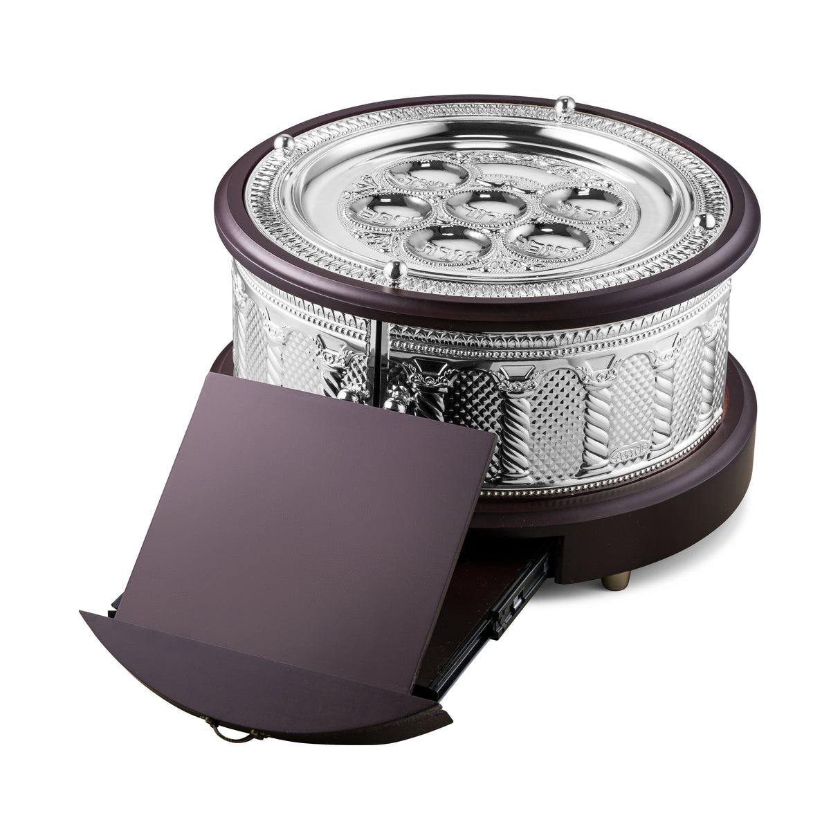 The "Magid Kaarah" 3 tier- mahogany silver /plated Kaarah with retractable Shtender - LEHADAR