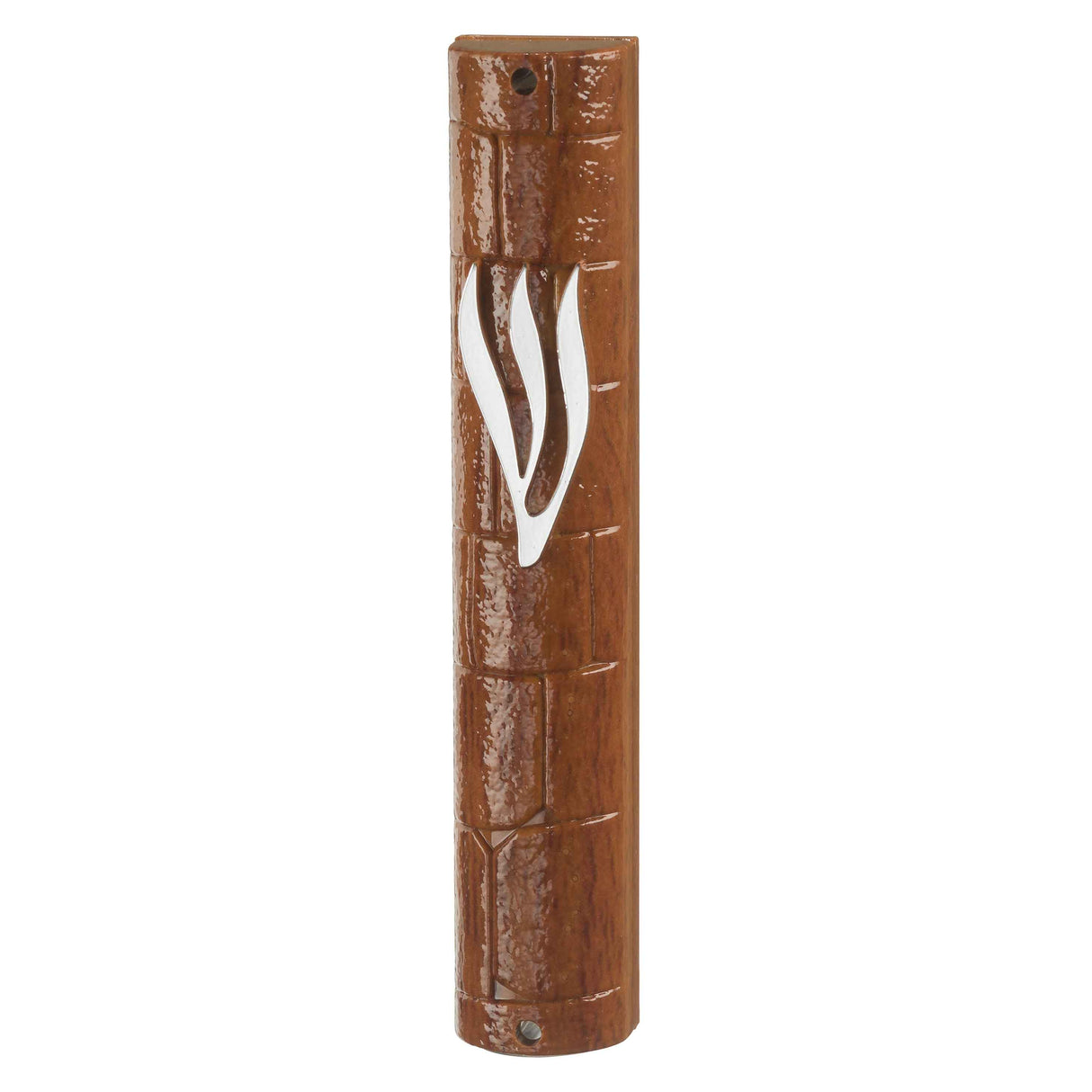 Plastic Mezuzah Cover Wood Painted with Rubber Cork 15 cm- "The Kotel" with the letter Shin - LEHADAR