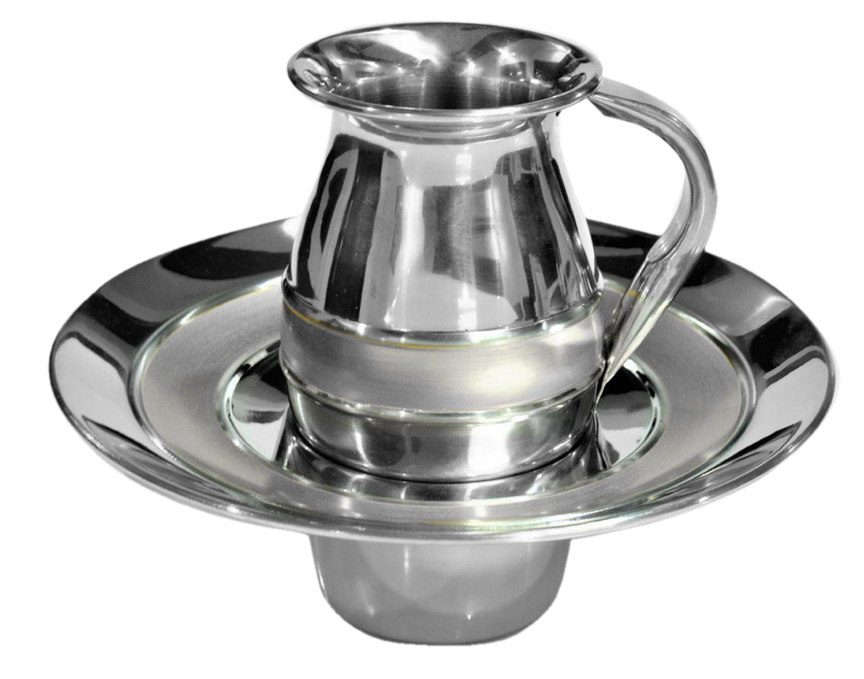 Stainless Steel Mayim Achronim With Thick Silver Trim - LEHADAR