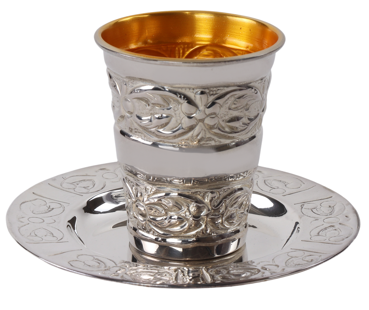 Silver Kiddush Cup Set Cup 3.5" Tray 5.5" - LEHADAR