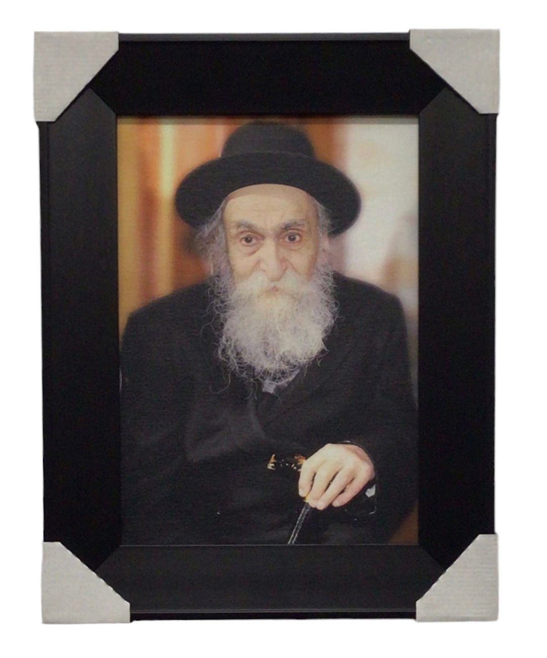 Painting of R' Dovid Soloveitchik, Modern Brown Frame - LEHADAR