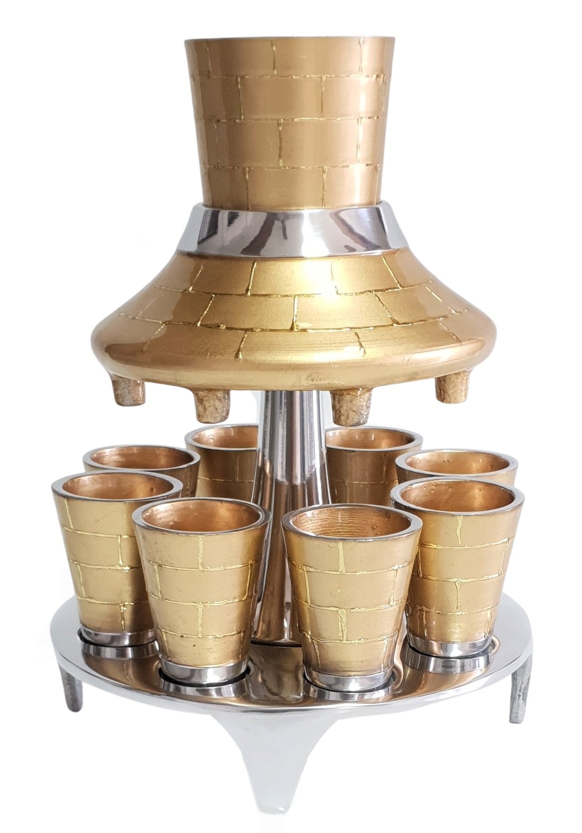 Aluminum Fountain Set 8 Cups Gold Brick Design - LEHADAR