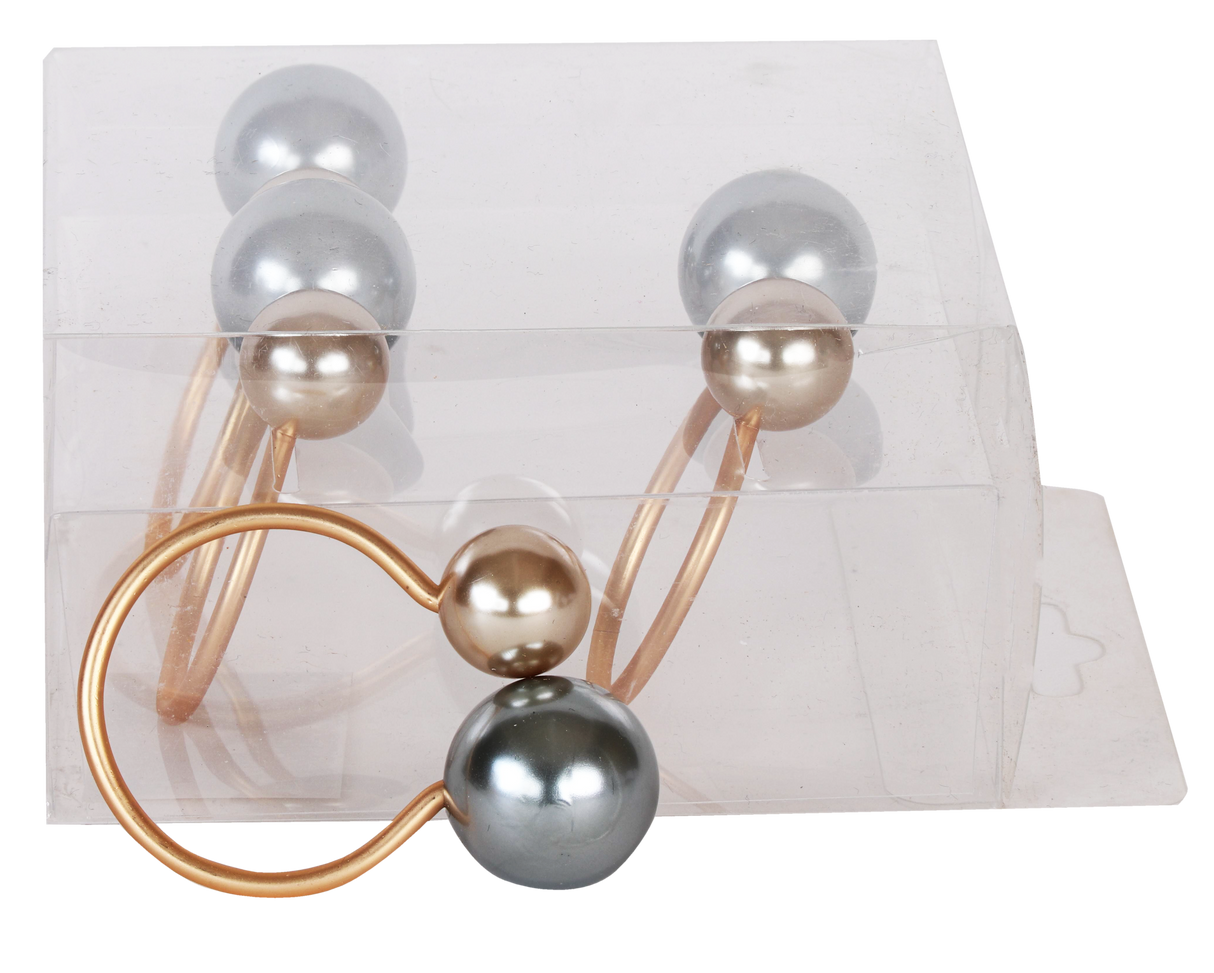 Gold & two tone pearls Napkin Ring set of 4/pvc box, - LEHADAR