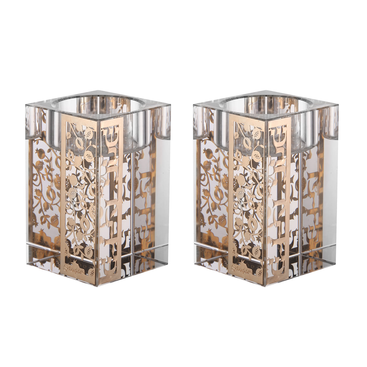 Set of Crystal Tealight Candle Holders 4 Plates Pomegranate Design - LEHADAR