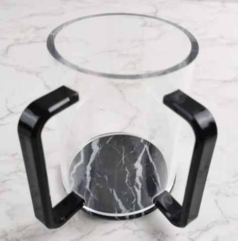 Acrylic Clear Washing Cup -Black Handle - Black&White Marble - LEHADAR