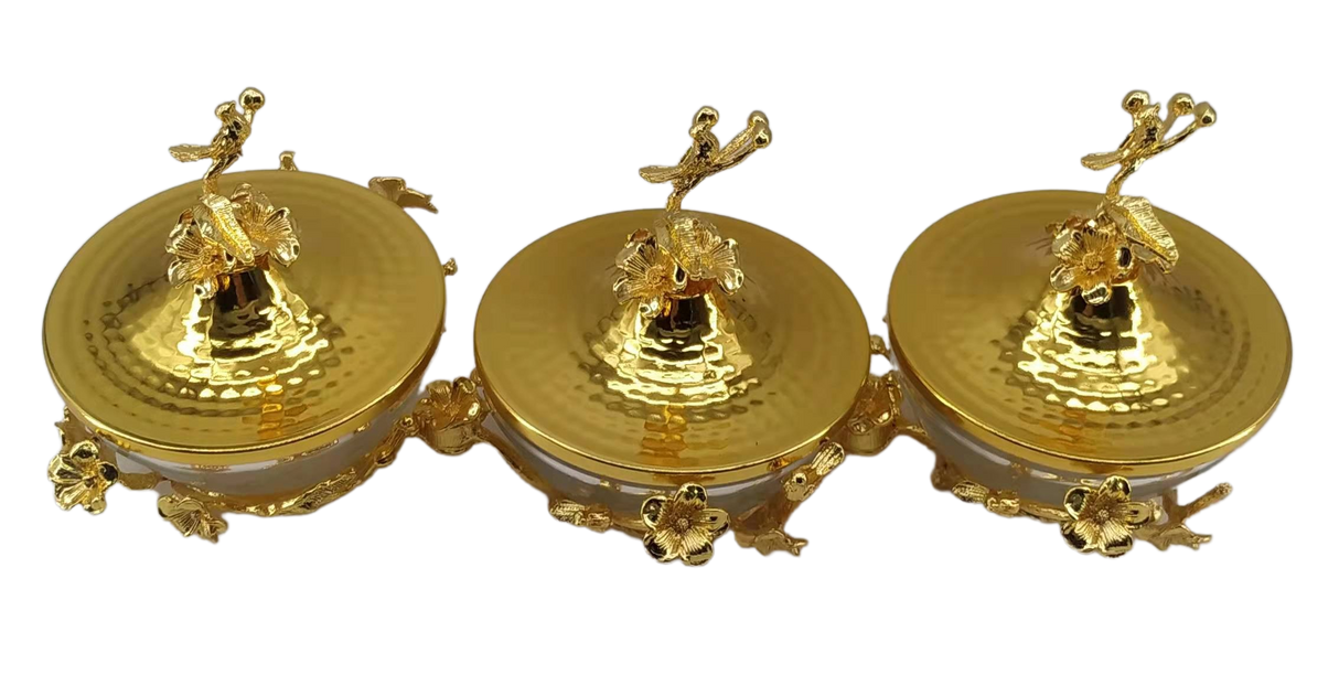 Gold tray leaves divided into 3 with a cover - LEHADAR
