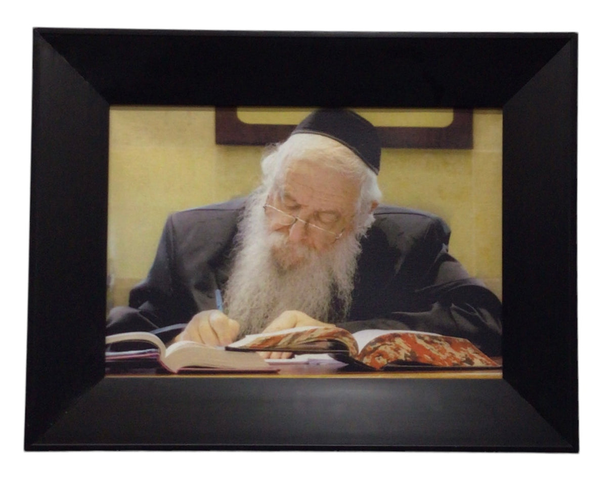 Painting of the Novominsk Rebbe, Size 14x20, Modern Brown Frame - LEHADAR