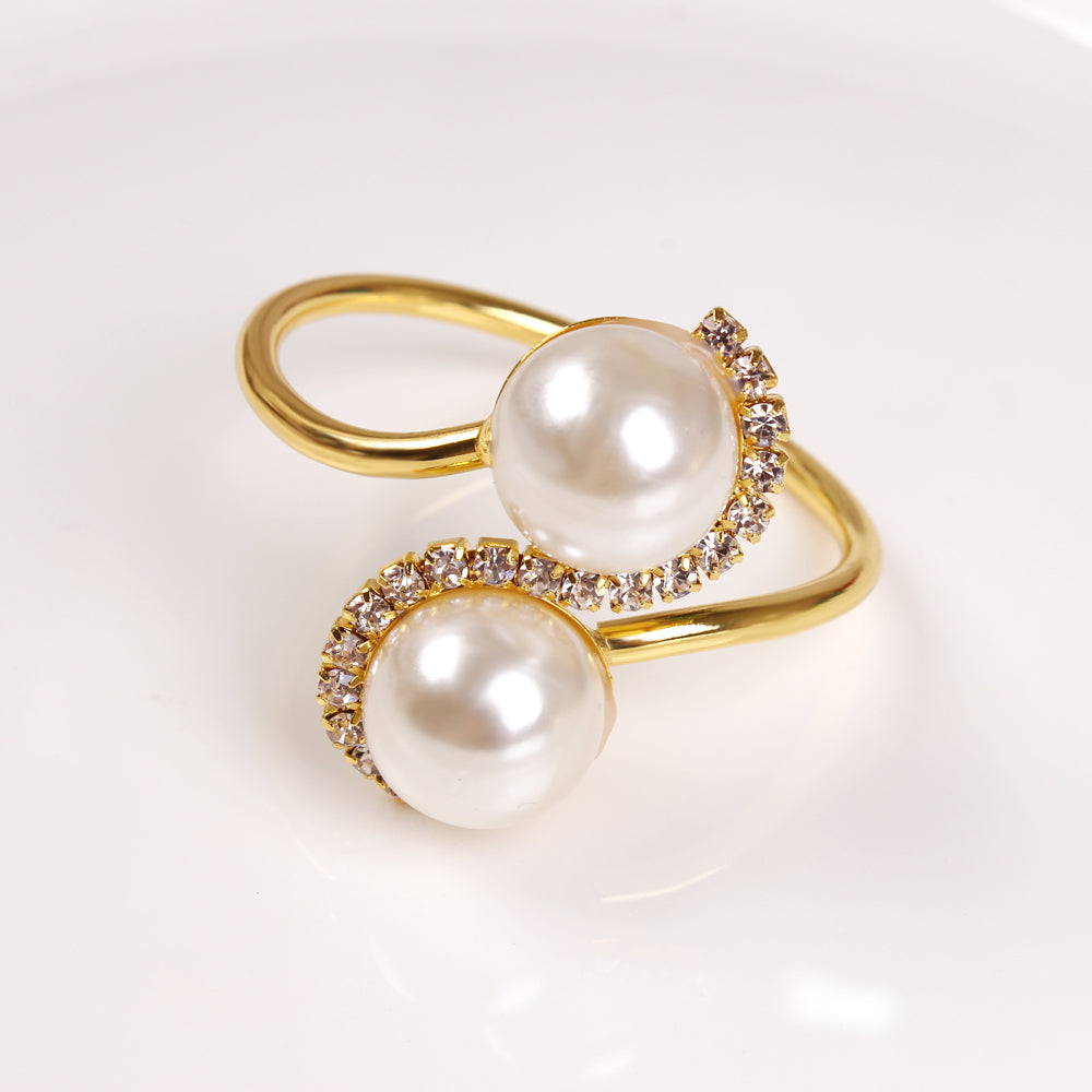 Gold with Diamonds & Pearls Napkin Rings Set of 4 - LEHADAR