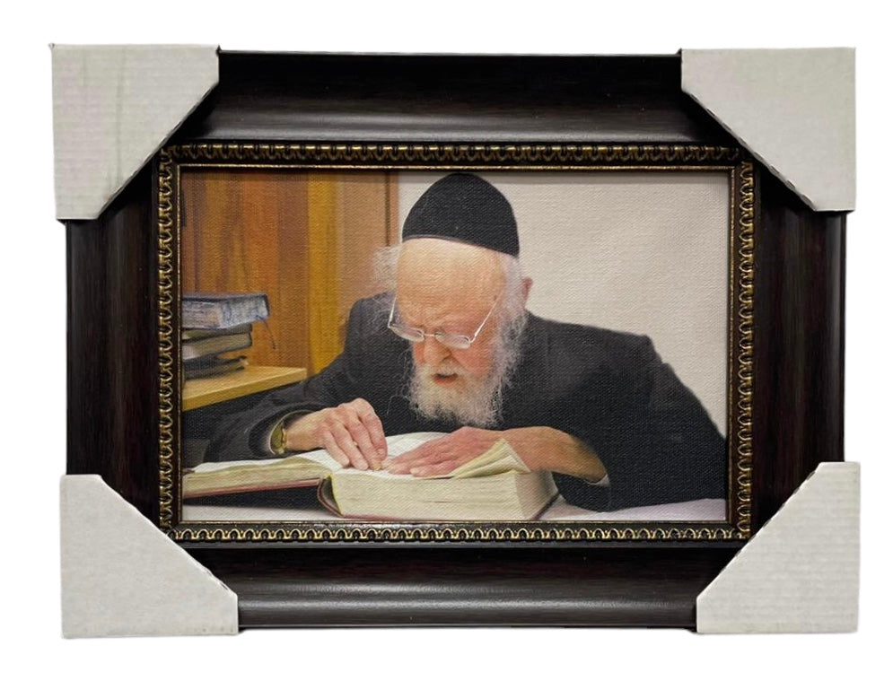 Painting of R' Elyashiv, Size 6x9, Modern Brown Frame - LEHADAR