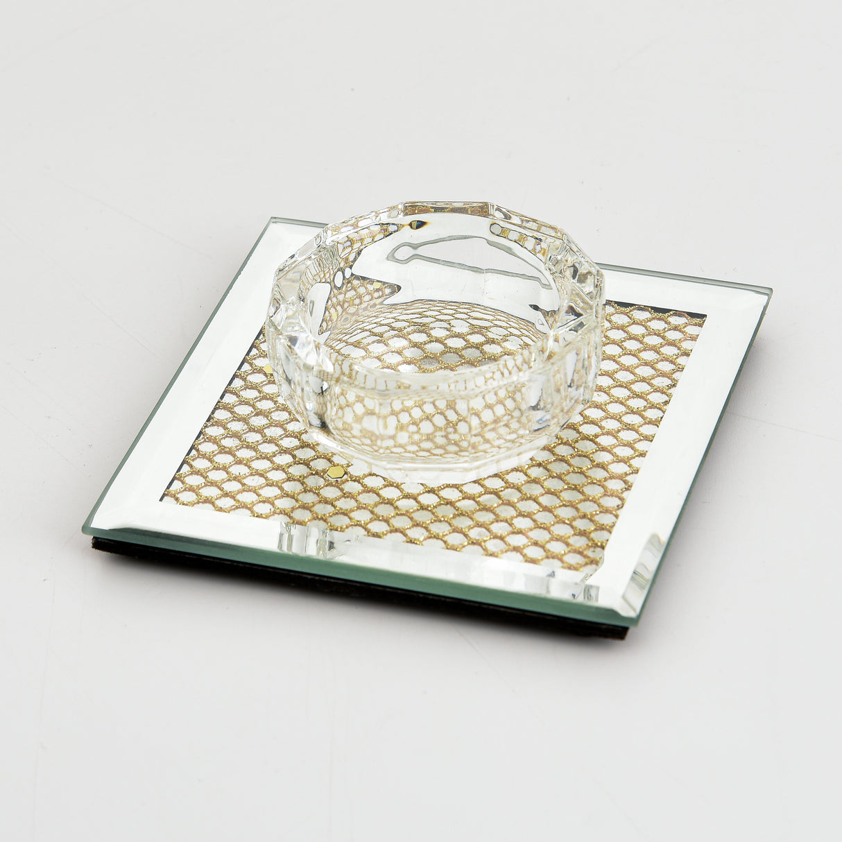 Crystal Candle Holder With Golden Design 3.5" - LEHADAR