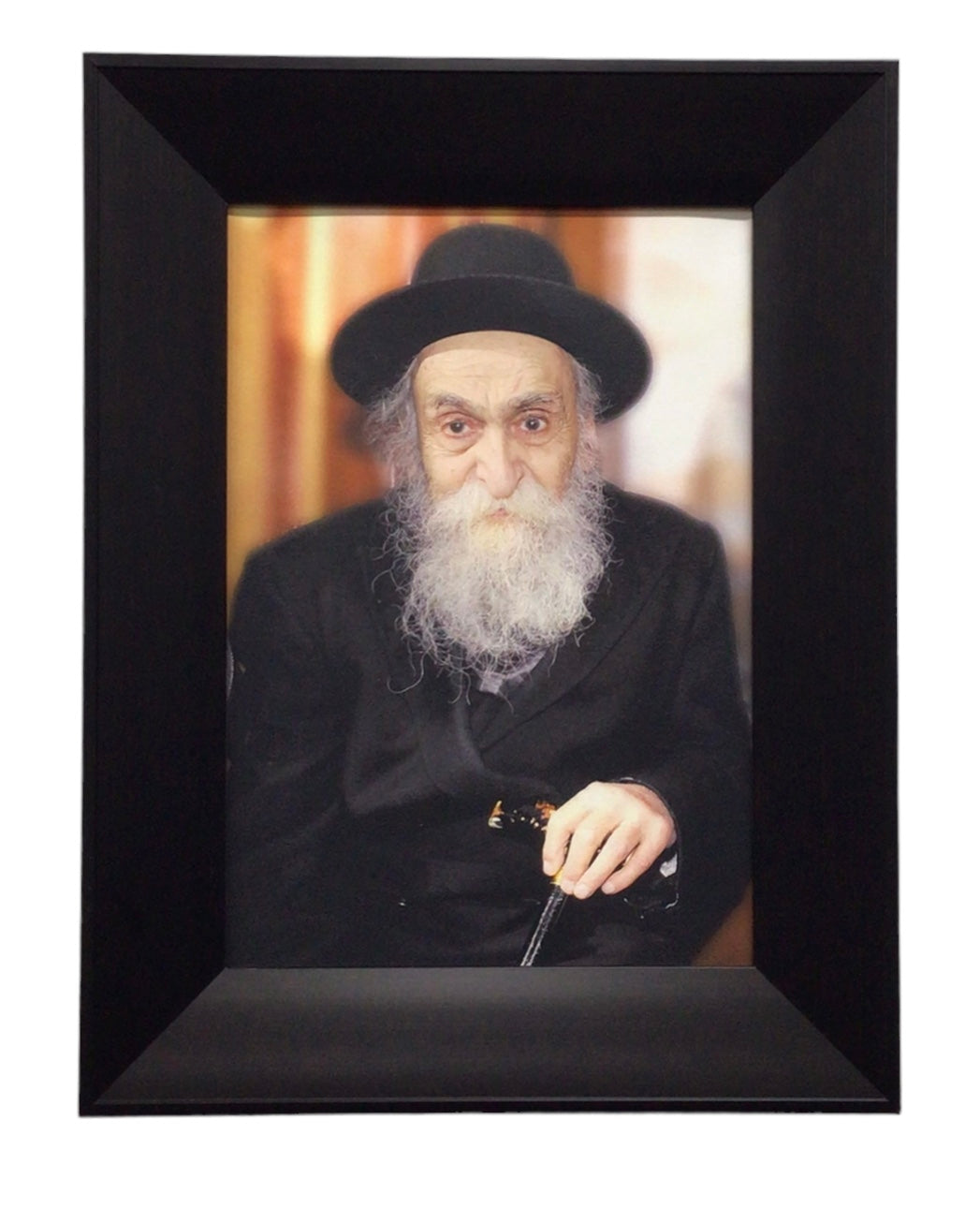 Painting of R' Dovid Soloveitchik, Modern Brown Frame - LEHADAR