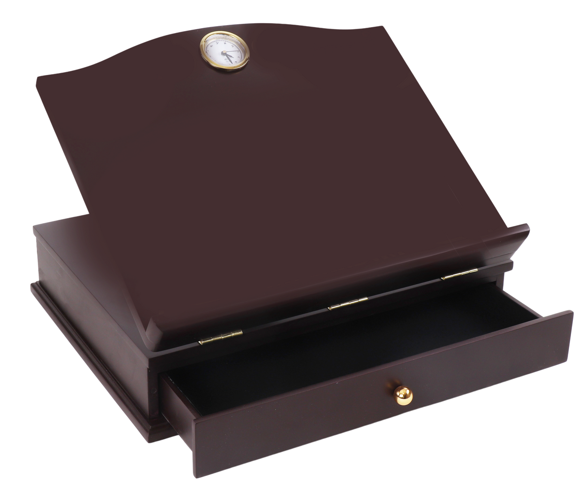 Mahogany Table Shtender And Drawer Gold Clock - LEHADAR