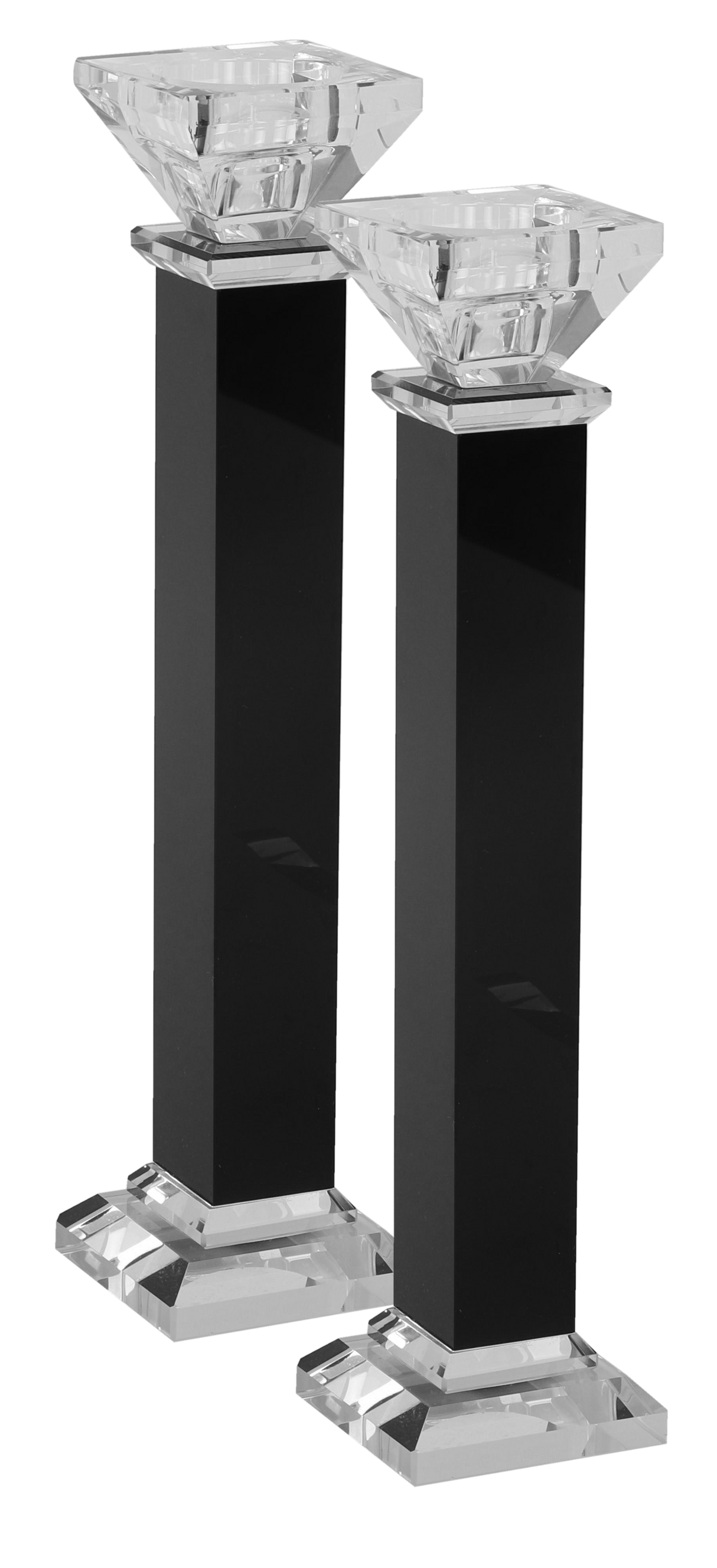 Set of 2 Crystal Candlesticks Black 10.5" - LEHADAR