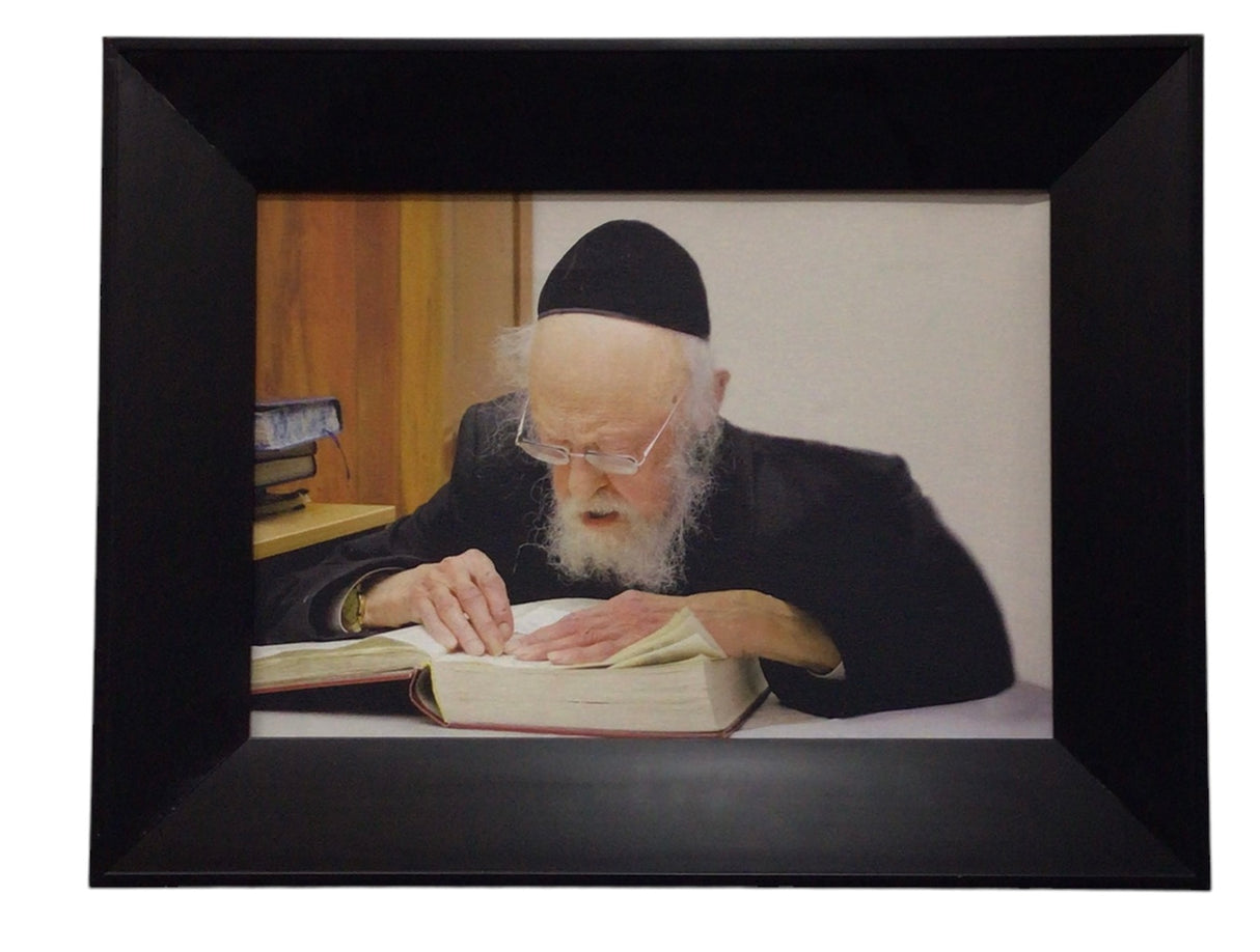 Painting of R' Elyashiv, Size 14x20, Modern Brown Frame - LEHADAR
