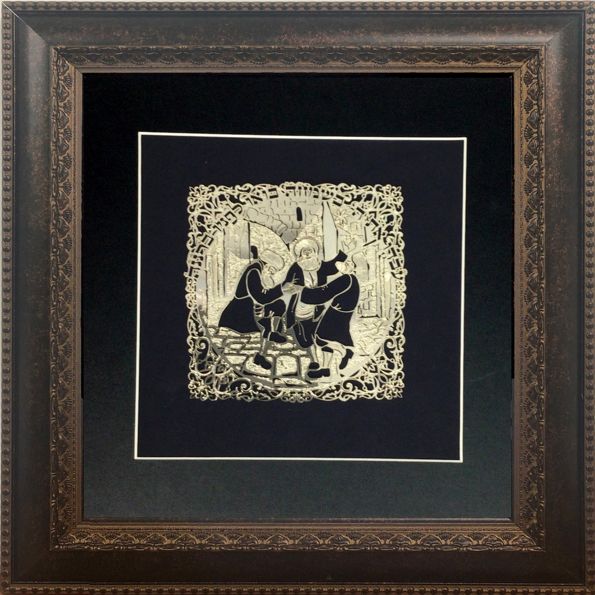 Chasidim Dancing Gold Art #500 Frame #34 Size 16x16, Black Background - LEHADAR