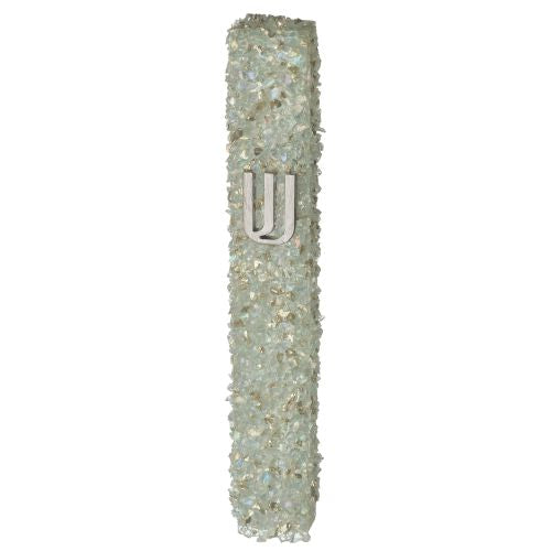 Gray - White Glass Mezuzah With Stones - LEHADAR