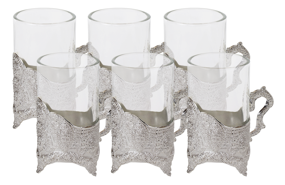 Set Of 6 Small Cups Filigree Design With Handle 4 oz - LEHADAR