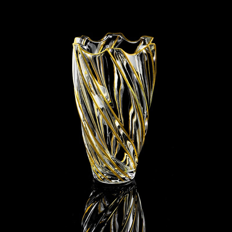 crystal Vase with Twisted Gold Design 11.5" - LEHADAR