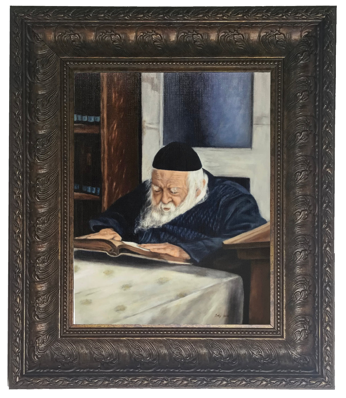 Painting of Rav Chaim Kanievsky-In Brown Frame Size 11x14" - LEHADAR