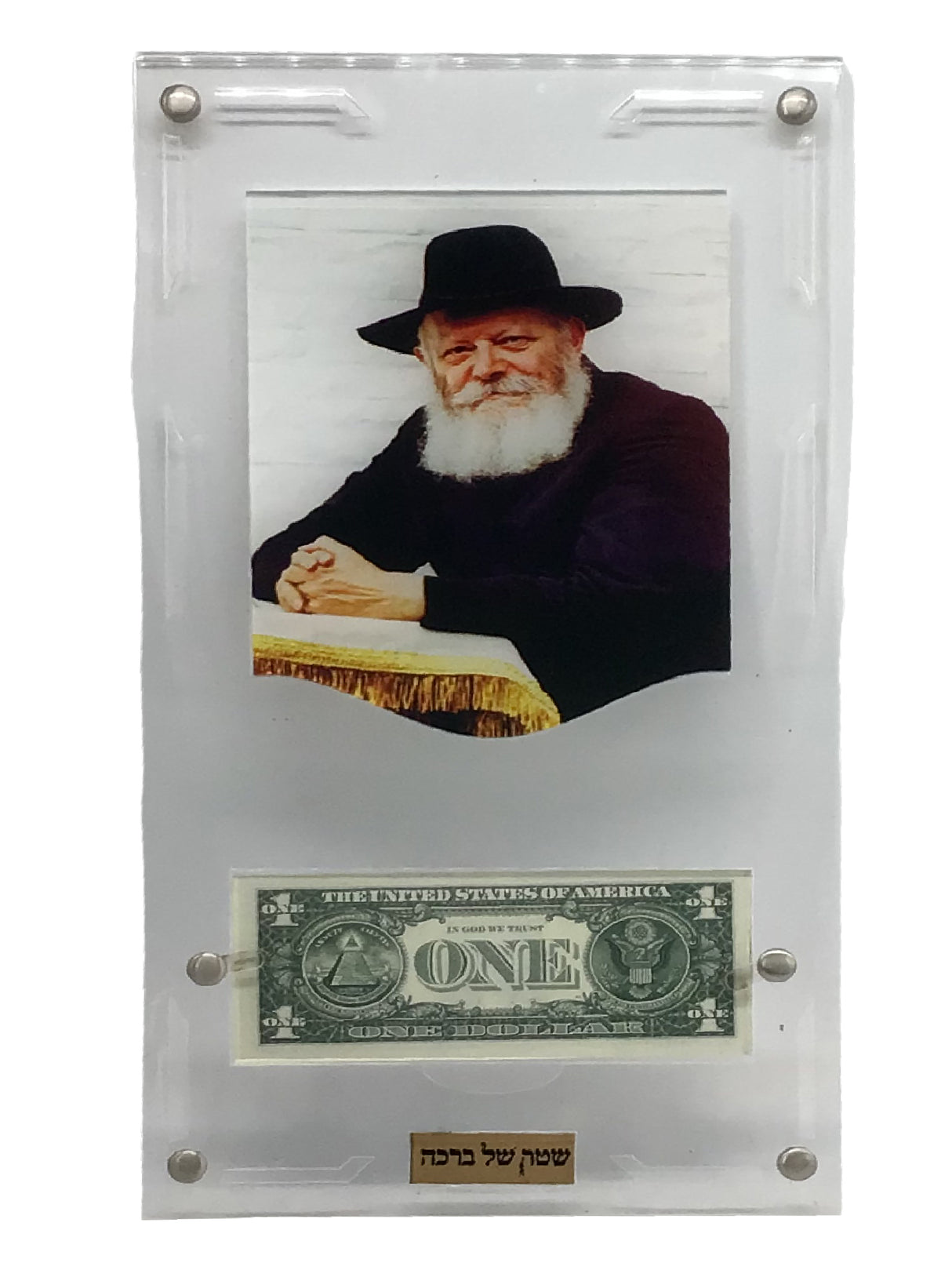 Lucite Print of the Rebbe Standing, with dollar, 12x18 - LEHADAR