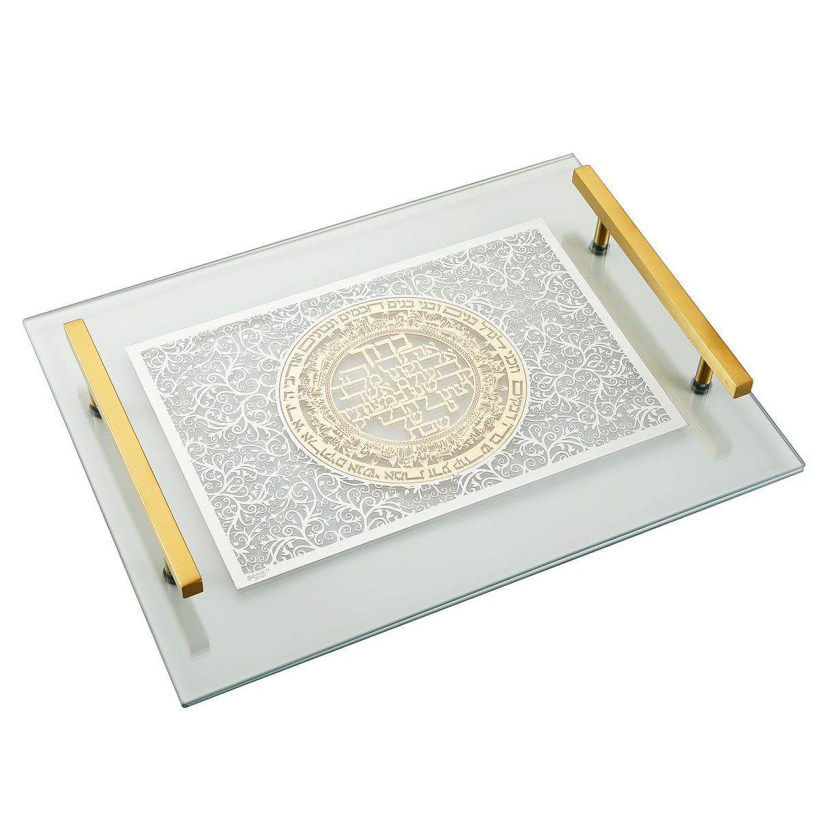 Candle Holder Tray with Silver and Gold Metal Plates with Gold Handles 11x15" - LEHADAR