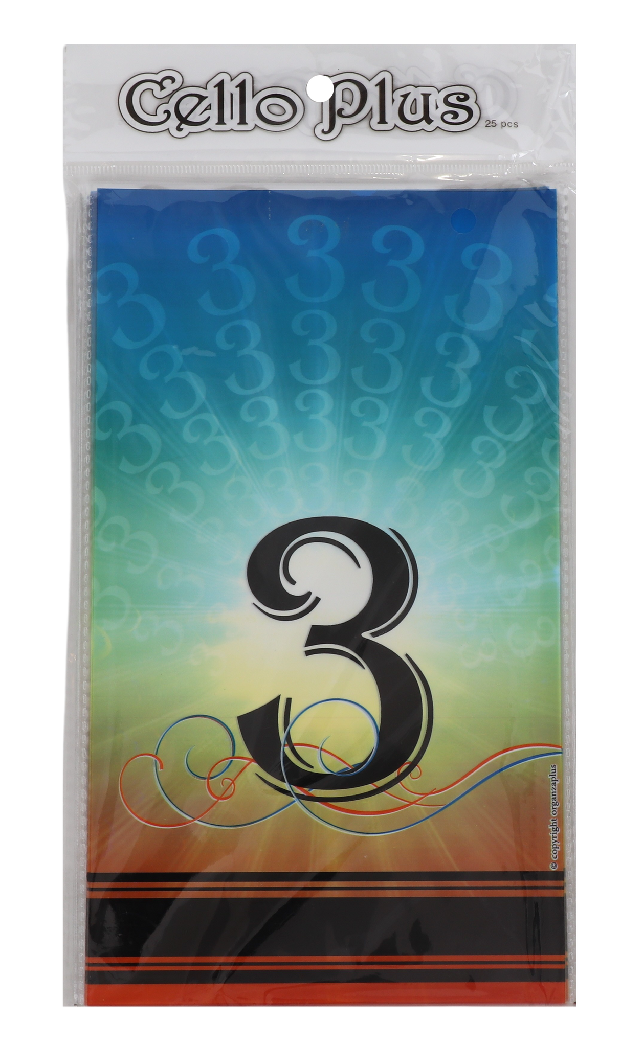 25 Upsherin Colorful "3" Cellophane Bags - 6"x9.5" - LEHADAR
