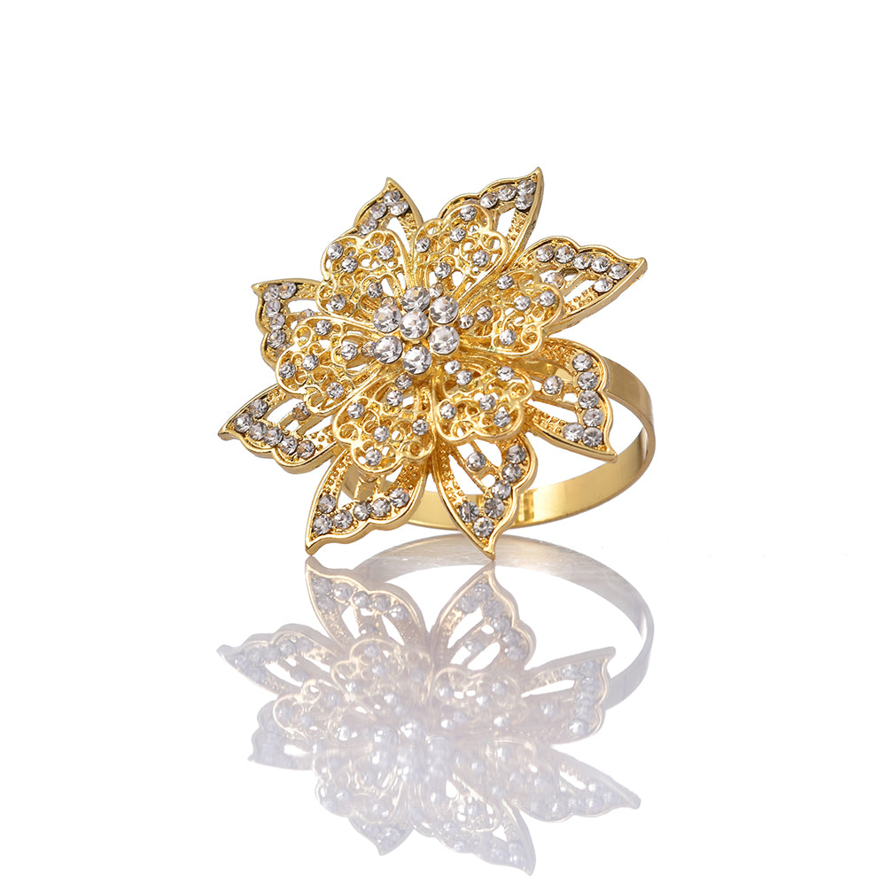 Gold Flower Napkin Rings Set of 4 - LEHADAR