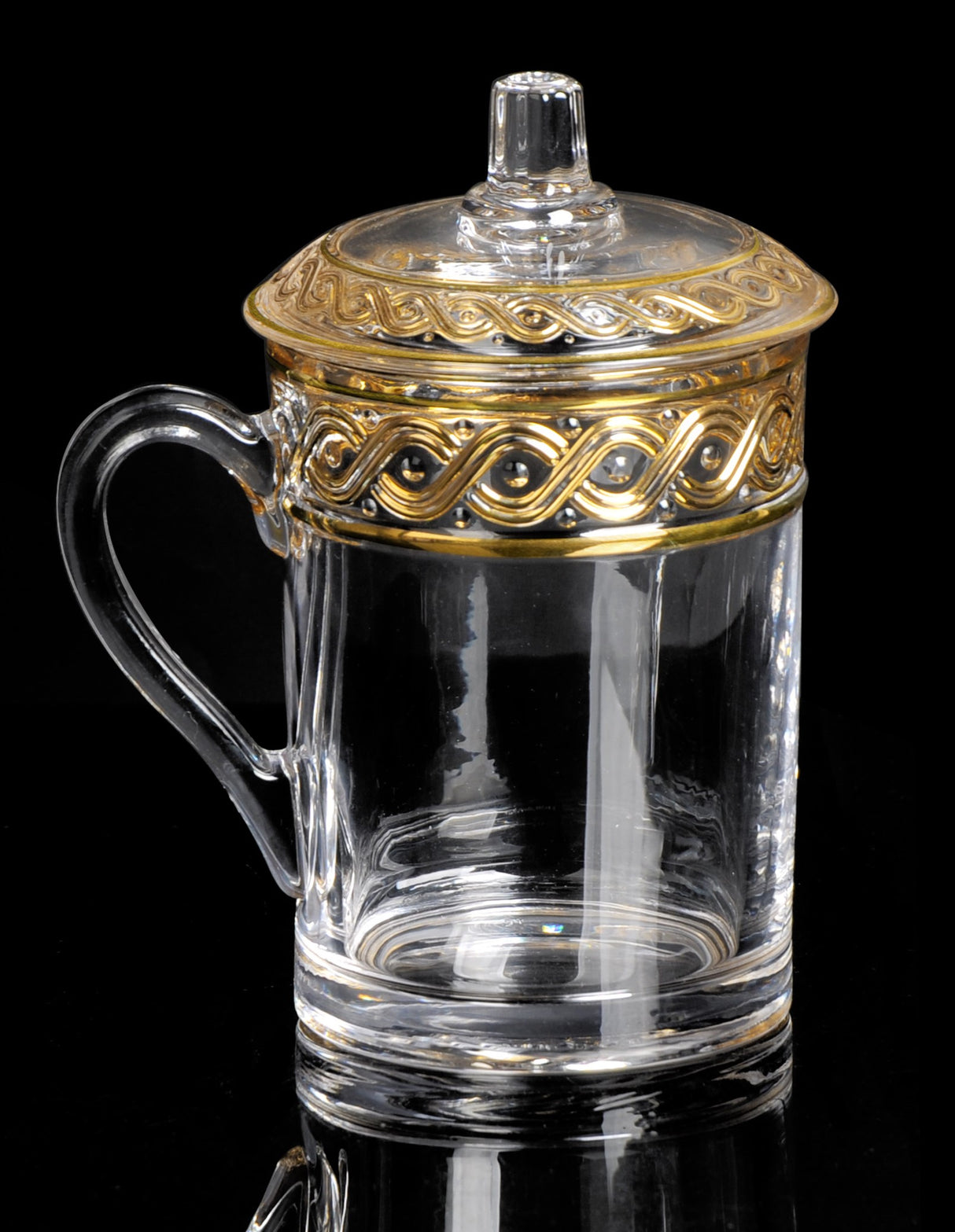 Drinking Glass Glass with Lid - Gold Design 13.5 oz. - LEHADAR