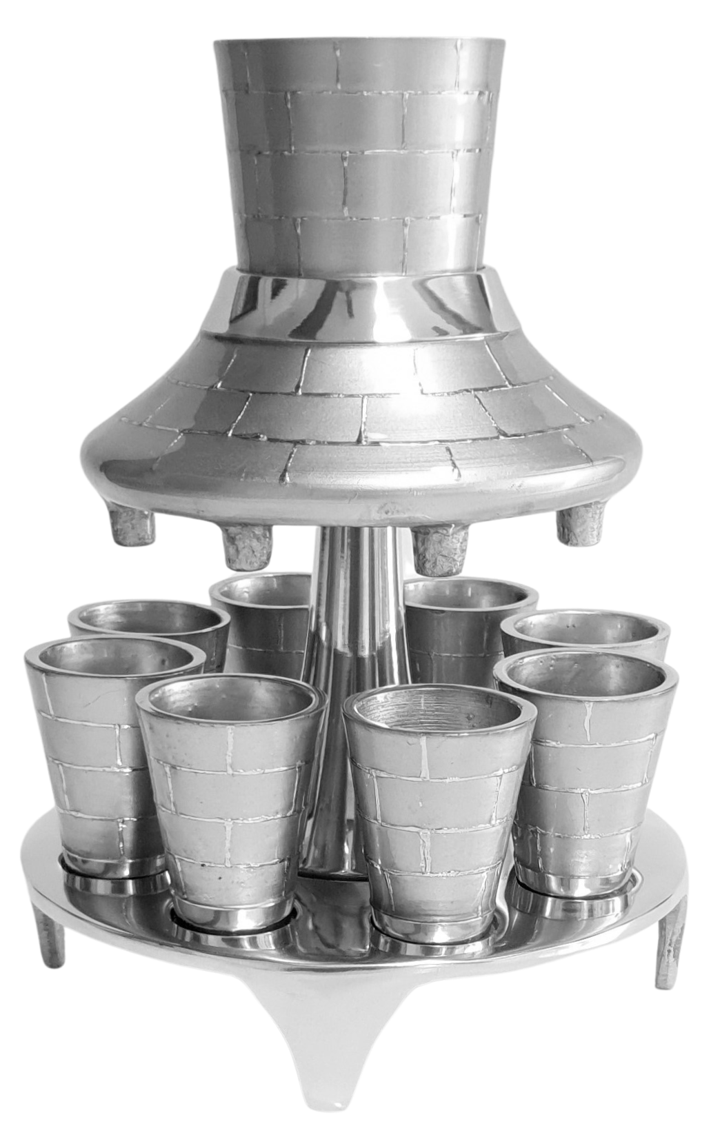 Aluminum Fountain Set 8 Cups Silver Brick Design - LEHADAR