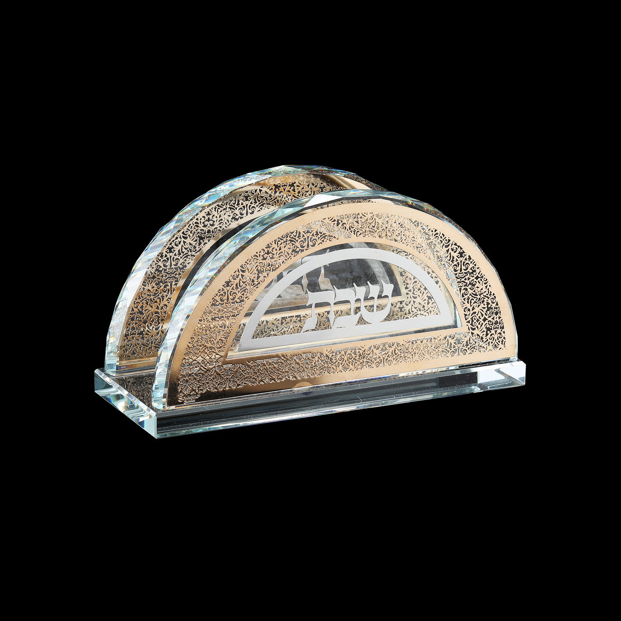 Crystal Napkin Holder with Gold and Silver Plates 2.5x5.5" - LEHADAR