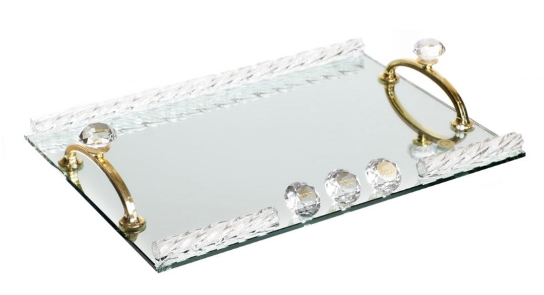 Shabbos Tray with Gold Handles & Crystal Stones - LEHADAR