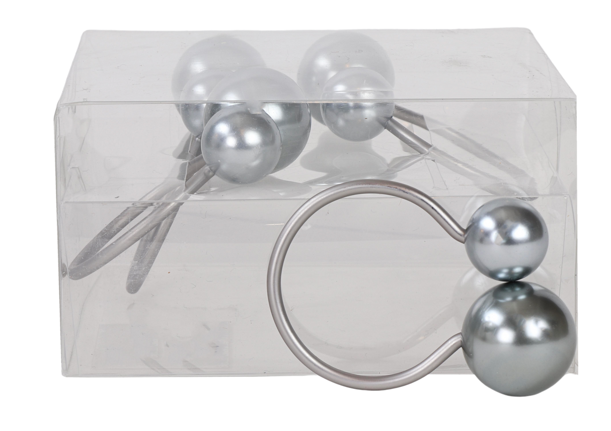 Silver Gray Pearls Napkin Ring set of 4/pvc box, - LEHADAR