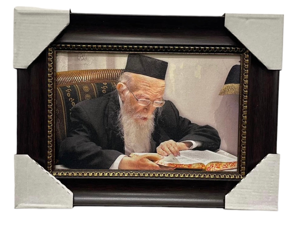 Painting of R' Mechel Yida Lefkowitz, Modern Brown Frame - LEHADAR