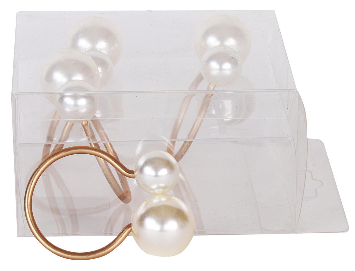Gold & Pearls Napkin Ring set of 4/pvc box, - LEHADAR
