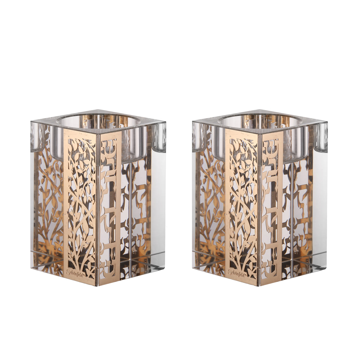 Set of Crystal Tealight Candle Holders 4 Plates Leaves Design - LEHADAR