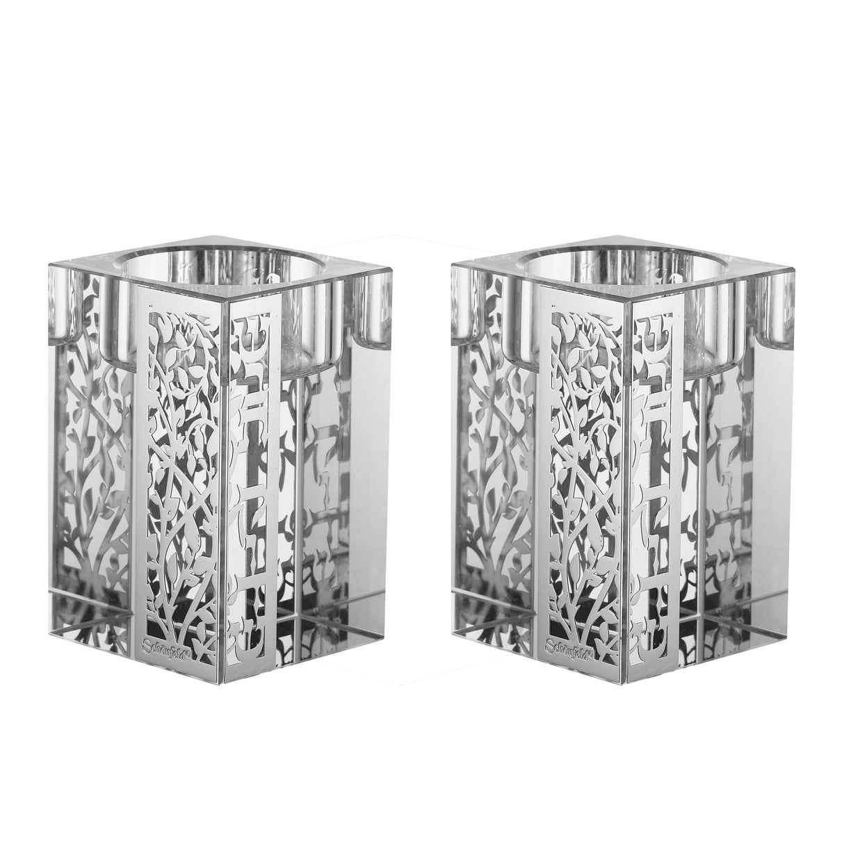 Set of Crystal Tealight Candle Holders 4 Plates Leaves Design - LEHADAR