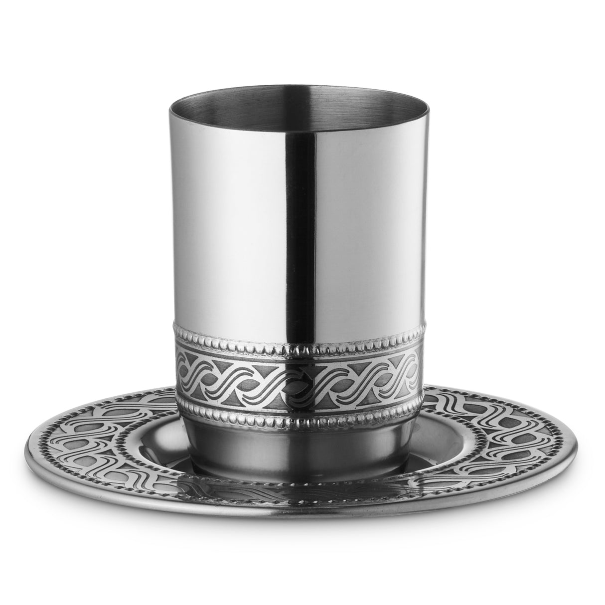 Kiddush Cup Set Stainless Steel Hammered No Rim - LEHADAR