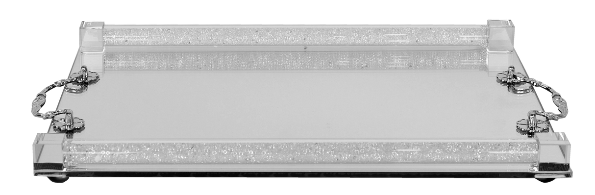 Crystal Tray clear filling - silver handle 8x12" - LEHADAR