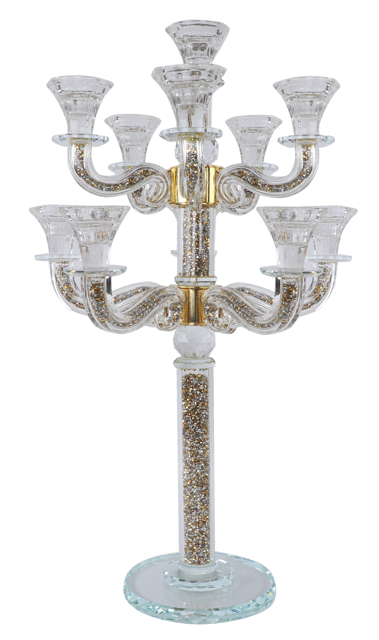 "Classic Style" 11 Branch Gold Filling Crystal Candelabra 24"H - LEHADAR